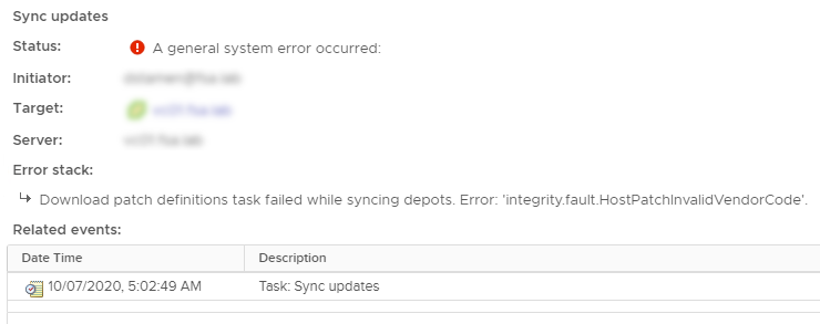 vcenter download patch definitions failed